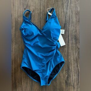 Gottex One Piece Swimsuit 16 Teal Ruched Tummy Control NWT